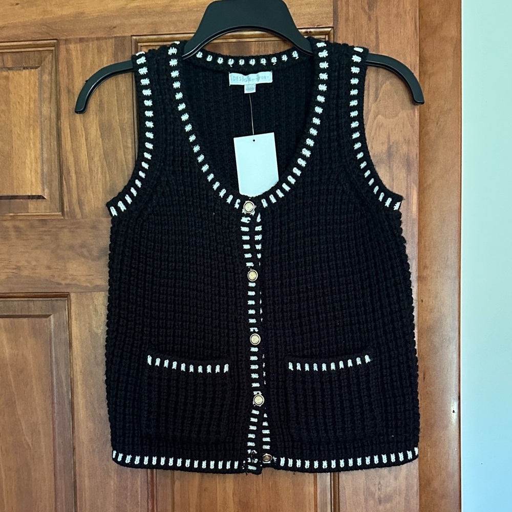 Design History Black Knit Vest with White Details